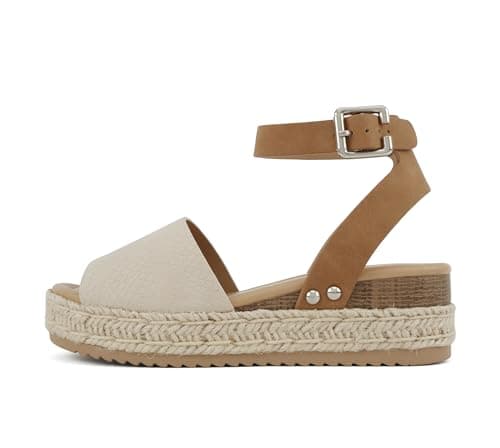 Womens Casual Espadrilles with Trim Flatform Studded Wedge