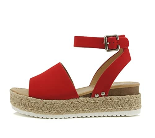 Soda Open Toe Buckle Ankle Strap Flatform Wedge Casual Espadrille Sandal
