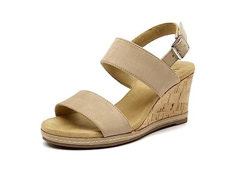 VJH Confort Women's Cork Wedge Sandals with Buckle Strap