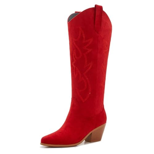 Classic Embroidered ZXHYZLZ Cowgirl Boots for Women Knee High 2" Heel