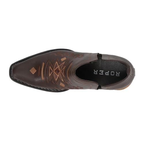 Roper Womens Ava Brown Embroidered Snip Toe Casual Boot - Low Heel 1-2"