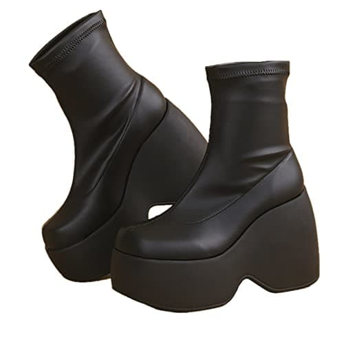 UOQAPRE Women's High Heel Combat Boots Square Toe Lace-Up Ankle Booties