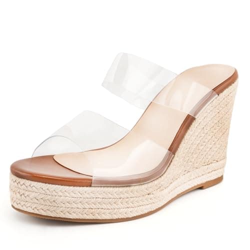 WIRALOMI Women's Clear Wedge Heel Beach Sandals