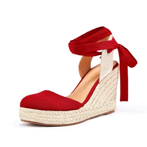 Nailyhome Women's Espadrille Wedge Sandals Ankle Wrap Shoes