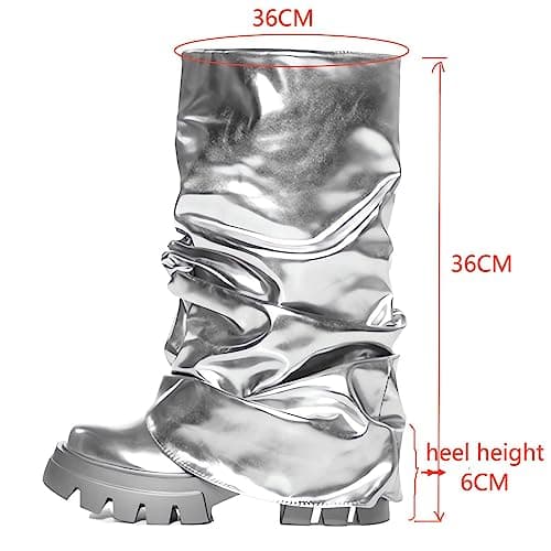 LISHAN Women's Metallic Fold-Over Pull-On Ruched Platform Heels