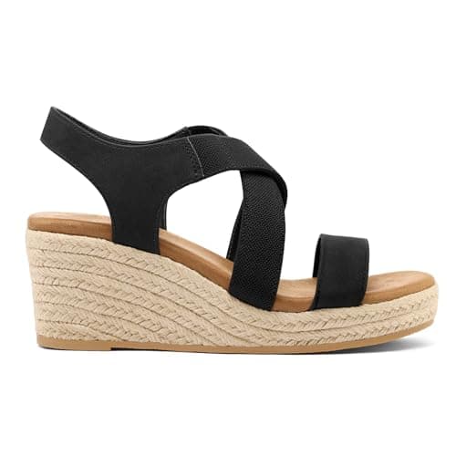mysoft Women's Elastic Ankle Strap Espadrille Wedge Sandals