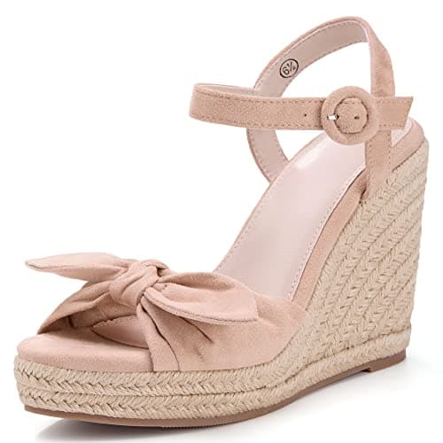 Coutgo Women's Bow Platform Wedge Sandals Open Toe Heels