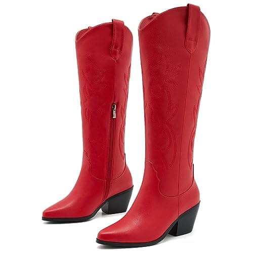 Classic Embroidered ZXHYZLZ Cowgirl Boots for Women Knee High 2" Heel