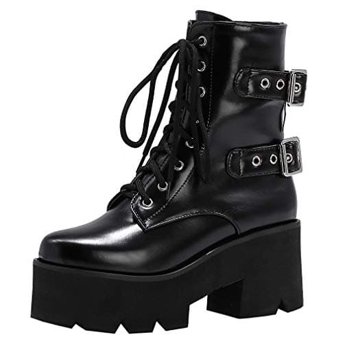Goth Women's Platform Ankle Boots with Chunky High Heel and Lace Up Detail