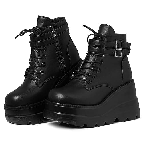 Refined and simplified title: Holographic Lace-Up Ankle Boots with Studded Buckle Detail for Women