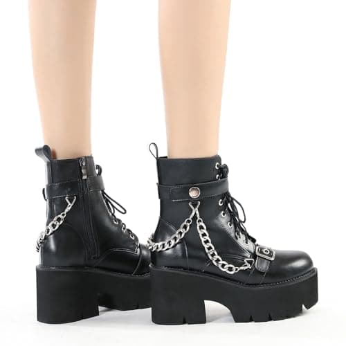 Women's Black Lace up Goth Platform Boots for Cosplay Fashion Punk Style.