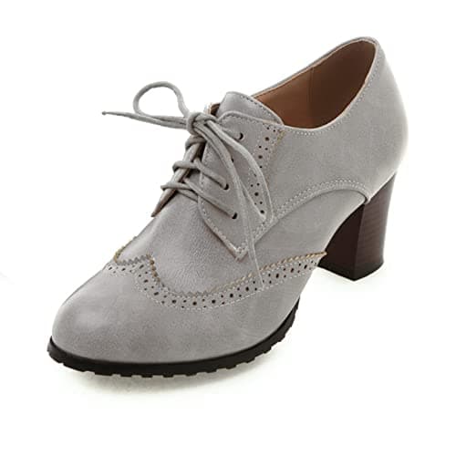 Mikarka Women's Vintage Chunky Heel Brogued Oxford Shoes