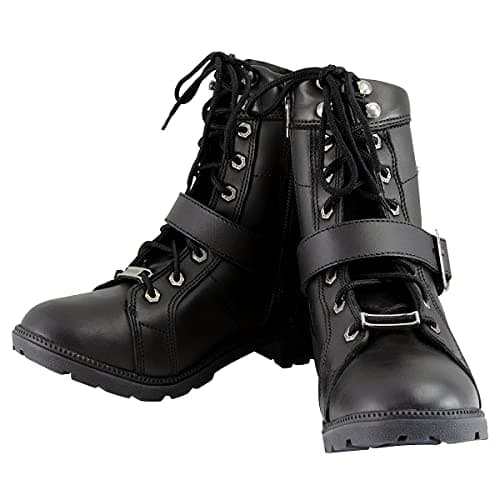 Milwaukee Premium Black Lace-Up Motorcycle Boots for Women