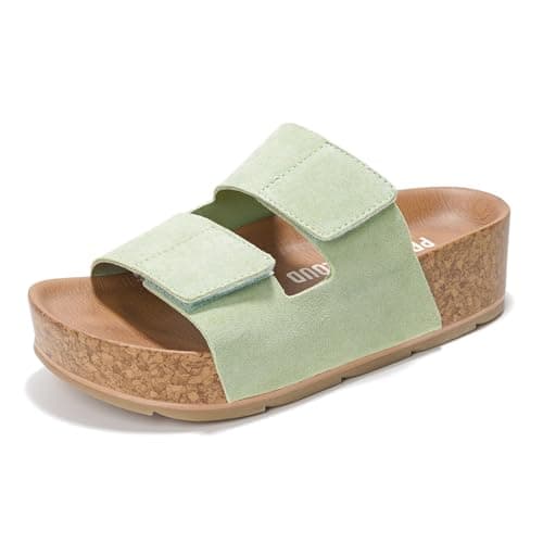 Pismo Women's Genuine Leather Summer Sandals - Comfortable Memory Foam Wedges