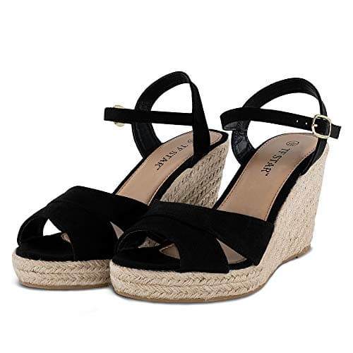 TF Star wedge sandals for women, jute rope ankle strap espadrille Heel sandals