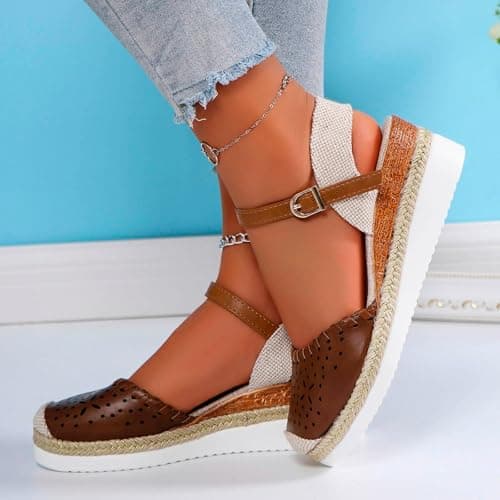 2025 Women's Comfortable Anti-Slip Espadrille Wedge Sandals with Adjustable Buckle