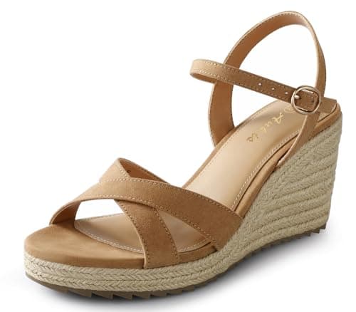 Ankis Espadrille Women's Wedge Sandals, Comfortable Open Toe Heel for Summer Dressy High Heel Ankle Strap -3.4 Inch