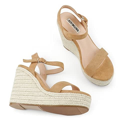 JOY IN LOVE Women's Wedge Espadrille Heel Sandals with Ankle Strap