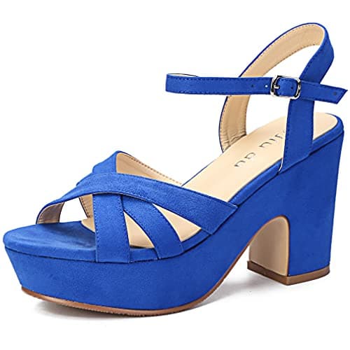 Jiu Du Women's Open Toe Wedge Heels Suede Ankle Strap Party Pumps