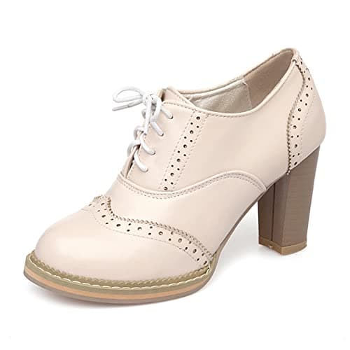 Mikarka Women's Vintage Chunky Heel Brogued Oxford Shoes