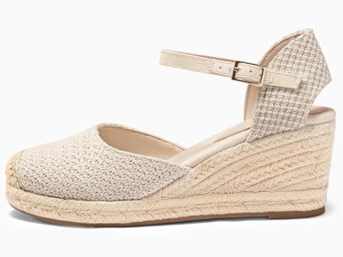 Coutgo Women's Raffia Platform Wedge Sandals with Ankle Buckle Strap