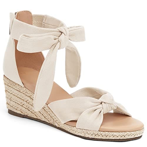 LAICIGO Women's Wedding Espadrilles Wedge Sandals with Back Zipper Open Toe Platform Ankle Strap