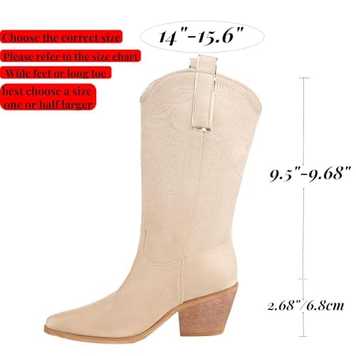 Reitoye Women's Embroidered Western Cowboy Mid Calf Boot with Chunky Heel