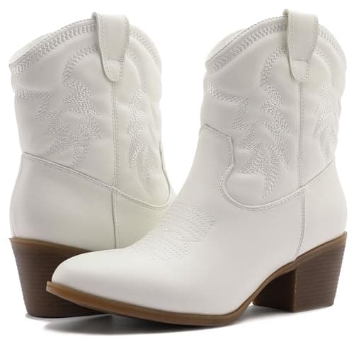 GLOBALWIN Women's Mid-Calf Western Cowboy Boots Fashion Cowgirl Low Heel