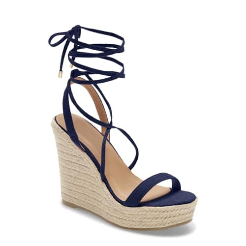 Coutgo Women's Espadrille Wedge Lace-Up Ankle Strap Sandals