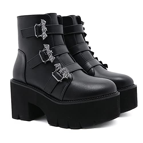 Rui Yue Women's Chunky Ankle Zipper Combat Boots