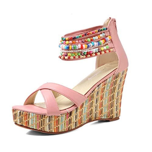 Get More Beauty Women's Pearls Across Top Platform Sandals