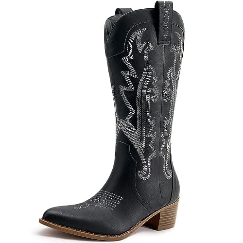 Athlefit Western Cowgirl Embroidered Mid Calf Boots