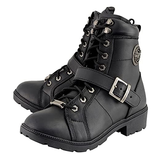 Milwaukee Premium Black Lace-Up Motorcycle Boots for Women Size Wide Width