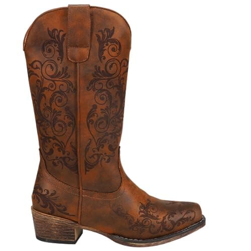 Roper Women's Tall Brown Embroidery Snip-Toe Casual Boots