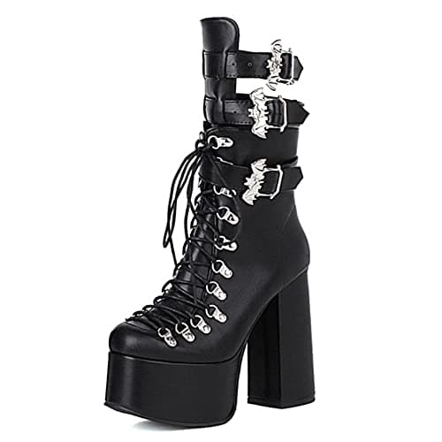 Goth Chunky Heel Lace Up Motorcycle Boots for Women