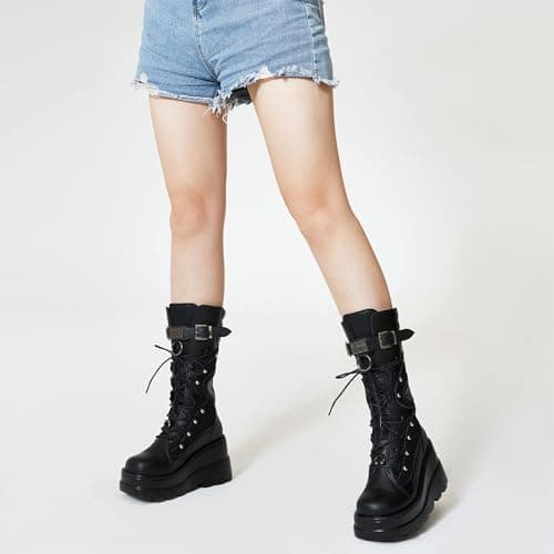 Tscoyuki Women's Gothic Platform Boots for Concerts and Festivals