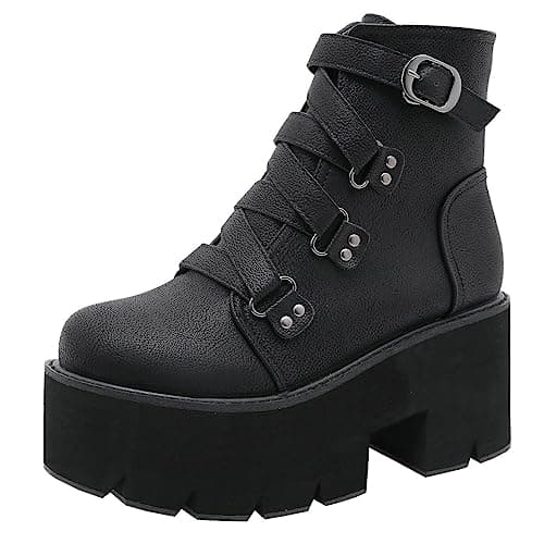 Goth Women's Platform Ankle Boots with Chunky High Heel and Lace Up Detail