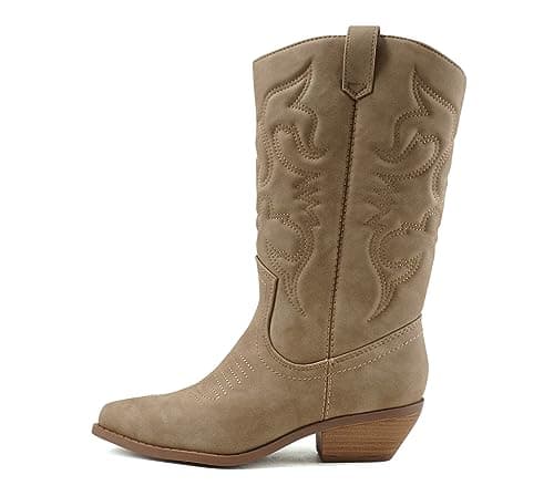 Women's Western Cowboy Stitched Pointed Toe Ankle Boot - Soda RENO