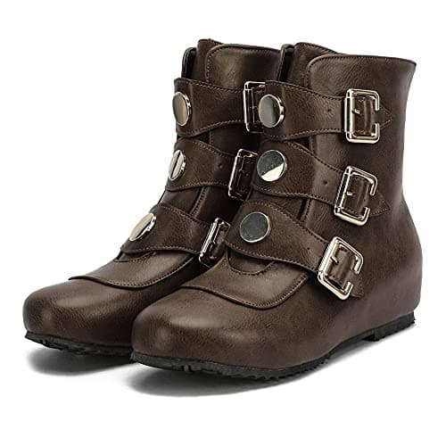 Mikarka Hidden Wedge Heel Ankle Boots for Women Slip On Buckle Straps with Studded Combat Motorcycle Riding Mid Calf Boots Trendy Comfortable Cold Weather Women's Boots