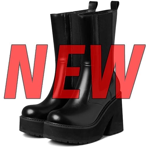 AMINUGAL Women's Chunky Wedge Heel Ankle Boots with Zipper - Fashionable Mid Calf Combat Booties