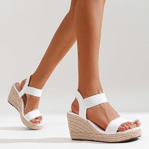 Jeossy Women's Comfortable Black Elastic Ankle Strap Wedge Sandals