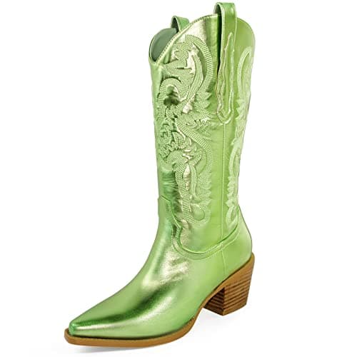 MUCCI Women's Embroidered Cowgirl Boots with Chunky Heel