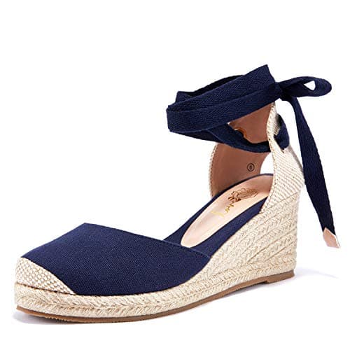 Ruanyu Women's Lace-Up Platform Espadrille Wedge Sandals