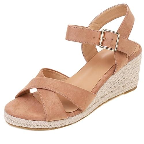 DREAMCIA Women's Wedge Espadrille Platform Sandals Open Toe Buckle Dress ShoesSummer