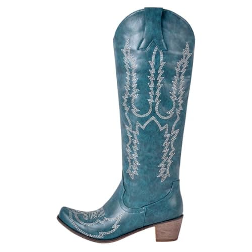 Red Yolkomo Western Cowgirl Boots, Pointed Toe Mid Calf Knee High