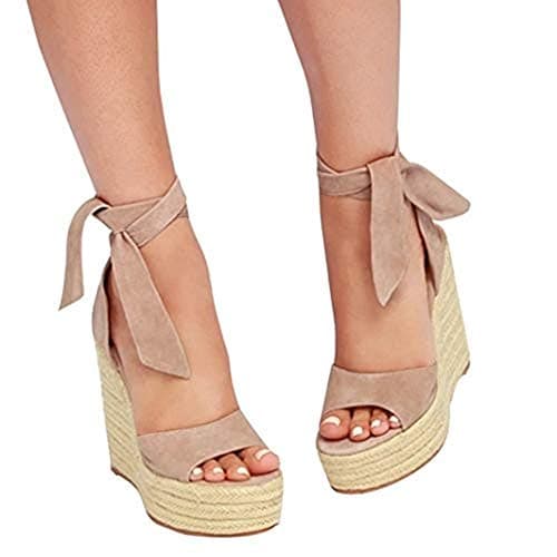 Seraih Women's Lace-Up Espadrille Wedge Sandals Heels Ankle Strap Summer Shoes