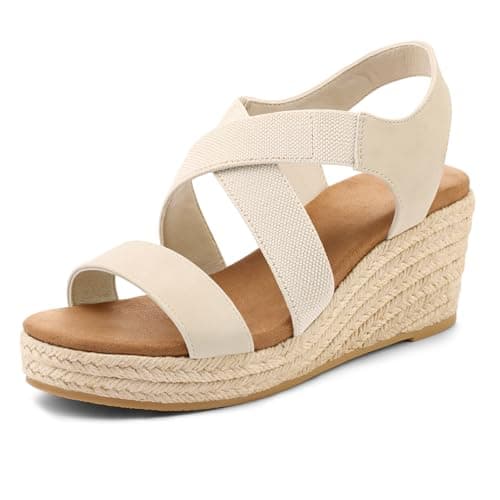 mysoft Women's Elastic Ankle Strap Espadrille Wedge Sandals