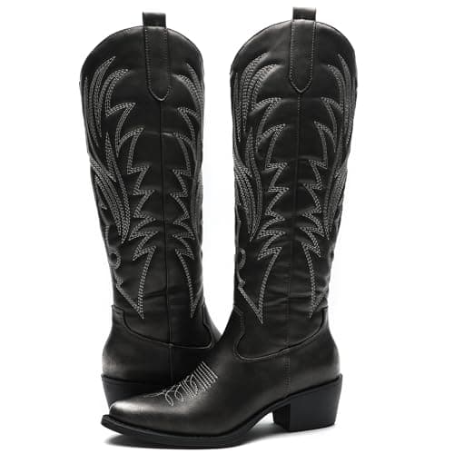 GLOBALWIN Women's Cowboy Cowgirl Embroidered Knee High Boots