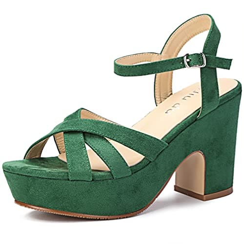 Jiu Du Women's Open Toe Wedge Heels Suede Ankle Strap Party Pumps