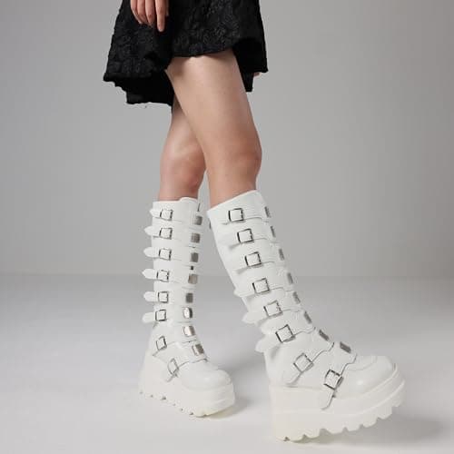 Women's Square Toe Wedge Goth Knee High Boots